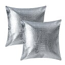YunJeude クッションカバー 北欧 45x45cm 2枚セット おしゃれ 可愛い クロコダイル柄 puレザー 防水 合皮 丈夫 鰐皮模様 フェイクレザー ...