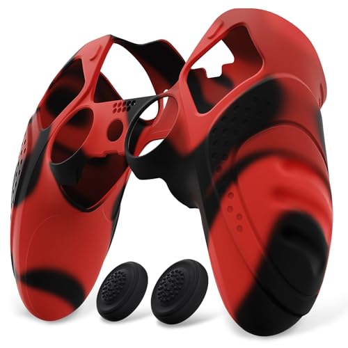 PlayVital ps5 Edgeワイヤレスコントローラー用ソフトラバープロテクタースキン、ps5 edgeコントローラーに対応用人間工学に基づいた滑り止めシリコンカバーケース、サムグリップキャップ付き