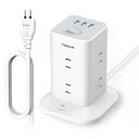 電源タップ タワー mini型 延長コード 3m usb 8個AC コンセント 3USBポート付き 180°スイングプラグ TESSAN oa 蛸足コンセント ...