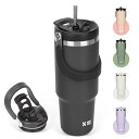 SKIASE タンブラー ストロー付き 900ml 水筒 大容量 ウォーターボトル 真空断熱 保温 保冷 ステンレスボトル 広口 直飲み 蓋付き アウトドア 取っ手付き 持ち運び こぼれない ブラック(3)