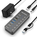 RSHTECH USB ハブ 10Gbps 7ポート USB-C×4・USB-A×3 セルフ/バス両対応 タッチスイッチ付き ACアダプタ付(100cm) アル...