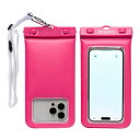 DIVAID ワイドサイズ 防水ケース 水に浮く スマホ用 IP68 ショルダーストラップ付き (ピンク/ネオン)【 顔認証 防水 防塵 フローティング ポケッ...