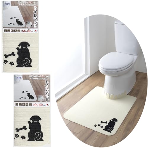 【日本製 汚れ防止】トイレマット 撥水 消臭 55×60cm 2枚セット ズレない 吸着 厚み約4mm 引っ掛からない 洗える 拭ける 床汚れ防止 (犬柄)のサムネイル