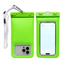 DIVAID ワイドサイズ 防水ケース 水に浮く スマホ用 IP68 ショルダーストラップ付き (グリーン/ネオン)【 顔認証 防水 防塵 フローティング ポケット付き iPhone Android 各種スマートフォン対応 ネ