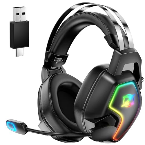 Ozeino ゲーミングヘッドセット ゲーミング ヘッドホン Ps5 Ps4 Switch ヘッドセット bluetooth ヘッドホン ワイヤレス【TYPE-C&USB ワイヤレスレシーバー/Bluetooth/3.5mm有線 3WAY接続】ENCノイズキャンセリ