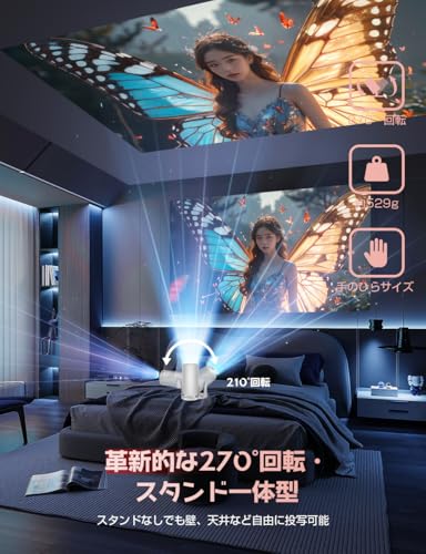 【2025年2月 Android TV 13.0搭載】 Happilaff プロジェクター 小型 20000LM 270°回転 1080P 4K対応 プロジェクター 天井投影 自動台形補正 Bluetooth5.3 HiFiスピーカー内蔵 ホームプロジェクター 家庭用 50％