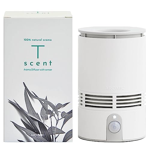 トイレ 専用 天然 アロマ 芳香剤 ディフューザー センサー 付 【 T-scent (ティーセント) 】 本体＋専用オイル40ml (色) グレー×ホワイト (香り) トイレ消臭 【AROMIC】のサムネイル