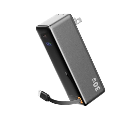 モバイルバッテリー コンセント一体型 【PD30W急速充電&10000mah】モバイル バッテリー USB充電器搭載 タイプcケーブル内蔵 軽量 小型 Power Bank iPhone 16 / 15 Android iPad その他各種機器対応 2台同時