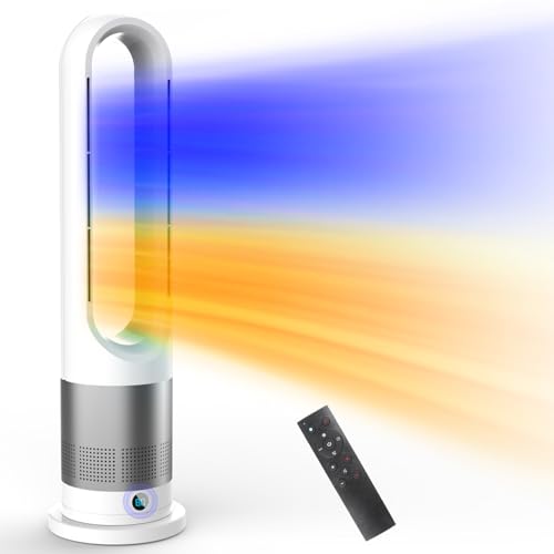 【2025新登場・冷暖兼用・羽根なし 】扇風機 タワーファン 温風 冷風 冷暖房 8段階送風＆3段階温風 DCモーター 100°首振り 9hタイマー 強風＆微風＆静音モード 大風量 羽根なし扇風機 リモコ