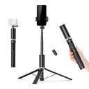 【握りやすい】ATUMTEK セルフィースティック スマホ三脚 自撮り棒 160cmロングタイプ アルミ製 アクセサリーシュー付 ブラック