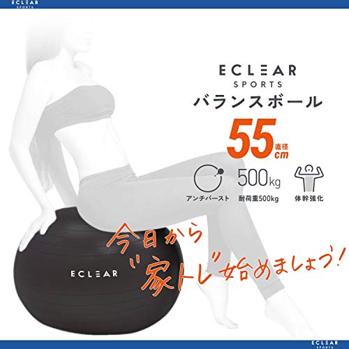 エレコム バランスボール 55cm フィットネス 空気入れ付き 耐荷重500kg ブラック HCF-BB55BK