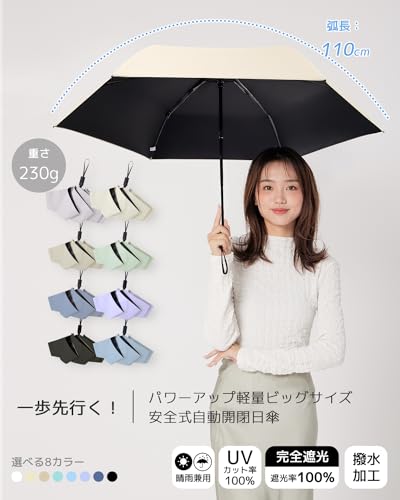 konciwa 日傘 UVカット率100% 晴雨兼用【飛び出し防止安全設計】 折りたたみ傘 大きいサイズ100cm 軽量230g 完全遮光認証 ワンタッチ 自動開閉 折り畳み日傘 遮光遮熱 熱中症対策 肌を守る 折りた