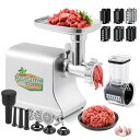 Poafamx 電動ミンサー500W 5/7mm/円盤型ブレード 野菜スライサー部品5つ付き 専用ポテトカッターブレード付き 直径1.4/1.8/2.2cmソーセージノズル/ミートローフ用部品付き ミンチ機 ひき肉機 肉