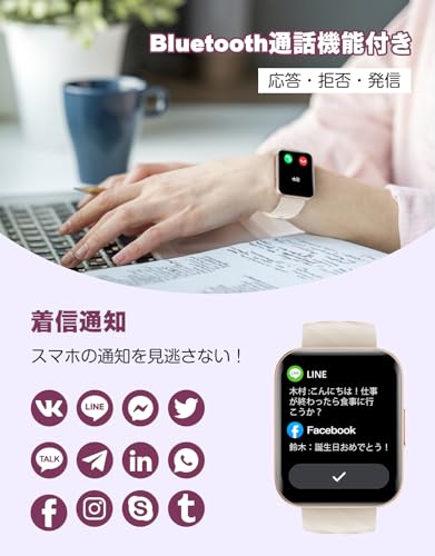 RUIMEN スマートウォッチ iPhone アンドロイド 対応 通話機能付き Smart Watch 1.85インチ大画面 レディース メンズ 腕時計 100+種類運動モード ゲーム 生理周期管理 Gmail/着信＆メッセージ通知 スマ