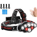 【超強力 8LED】ヘッドライト led 軍用 最強 明るい 電池式 防水 Type-C タイプC 充電式【COB 赤 白色光/超高輝度 ルーメン/手振りセンサー機能付き/テールランプ/長時間 大容量 9000mAh 電池】 登山
