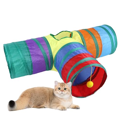 トンネルペット用 おもちゃ トンネル ペット玩具 猫トンネル ペット用品おもちゃ キャットトンネル 折りたたみ式 子犬 ウサギ フェレットなど噛むおもちゃ ボールに付き 収納便利 (T型)