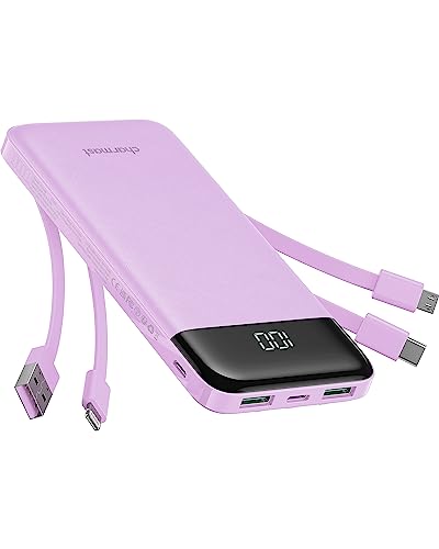 【新登場 & 4種類ケーブル内蔵】Charmast モバイルバッテリー 大容量 10000mAh 薄型 軽量 携帯充電器 6台同時充電 3way蓄電 LED残量表示 携帯充電器 コンパクト 低電流モード搭載 持ち運び便利 防災