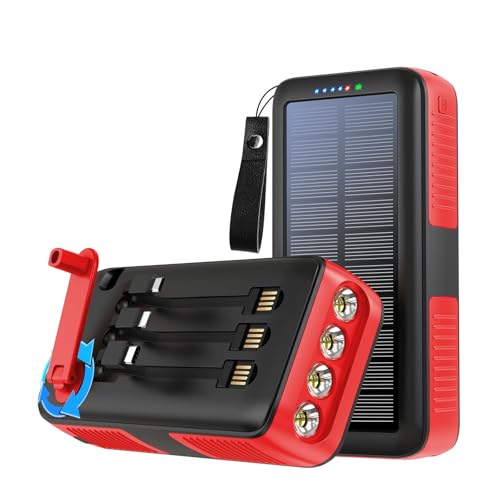 モバイルバッテリー ソーラー【2024革新版 63200mAh 手回し充電】 ソーラーモバイルバッテリー ソーラー充電器 モバイルバッテリー 大容量 ケーブル内蔵 IOS/Android各機種対応 同時充電 急速充