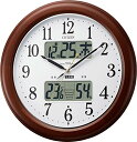 リズム(RHYTHM) シチズン 掛け時計 電波時計 温度計 ・ 湿度計 付き 夜間自動点灯 木枠茶色 CITIZEN インフォームナビEX Ф361x60mm 4FY620-006