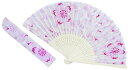 京佑 シルク扇子 透かし柄 袋付 桜 ピンク K-122