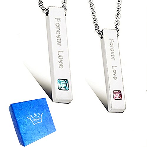 [アイドルコ] IDOLCO ペアルック カップル ネックレス セット CZキュービックジルコニア 恋人 刻印「 Forever Love」ペンダント 人気アクセサリー ステンレス製