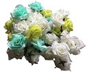 【glaystore】 バラ 造花 ローズ 薔薇 アレンジ 8センチ 50個セット 結婚式 2次会 パーティー ブライダルイベントに (グリーン×ミントグリーン×ホワイト)