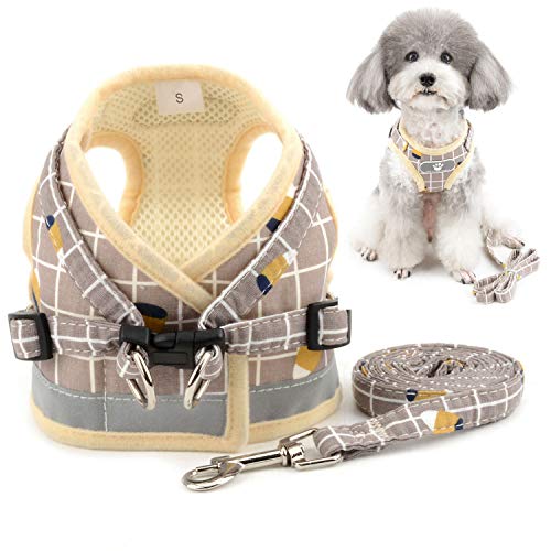 ZUNEA 犬 ハーネス リードセット 散歩 小型犬 ペット おしゃれ 可愛い ベスト 軽量 調節可能 胴輪 チェック柄 メッシュ ハーネス 猫用 反射テープ 安全 通気性 胸あて式 引っ張り防止 犬服 夏