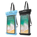 ProCase 防水スマホケース 2個 IPX8認定 お風呂 海 プール 温泉 首掛け式 ドライバッグ 登山 お釣り時の防塵・防水対策 適用端末:iPhone 16 15 14 13 12 Mini Pro MaxHuawei Xperia android -ブラック・ブルー