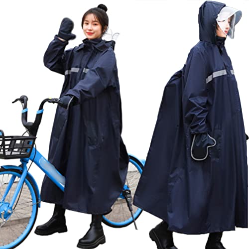 [giminuo] レインコートメンズ レディース 自転車 雨具 レインポンチョ ロング丈 反射テープ 豪雨 梅雨対策 通学通勤 収納袋付き リュックにも対応 (ネイビー, XXL)
