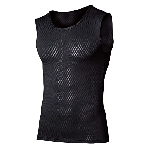 おたふく手袋 夏用インナー ノースリーブ ラウンドネック ファーストレイヤー[吸汗速乾 メッシュ 消臭 通気性 ストレッチ素材]JW-713 ブラック Lサイズ