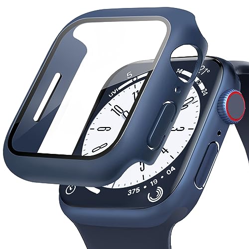 POLINK for Apple Watch用 ケース Series 10/9/8/7/6/5/4/SE2/SE 45mm PC素材 強化ガラス アップルウォッチ 保護用カバー 超薄型 高耐久 耐衝撃 高透過率 指紋防止 for Apple Watch用 カバー 全面保護 ダークブルー