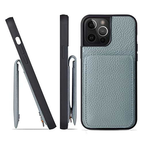 HANATORA iPhone15ProMax ケース バンパー型 本革 スマホケース スマホ カードポケット スタンド ショルダーストラップ 付き シュリンクカーフレザー ギフト アイシーブルー SCPG-15ProMax-IcyBlue