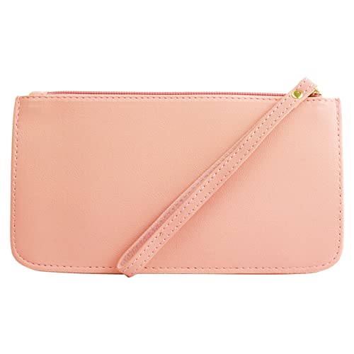 [KOYOKOMA] 通帳ケース マルチケース 3ポケット 薄型 ハンドストラップ付き お財布 長財布 家計管理 シンプル PUレザー スリム コンパクト （ピンク）