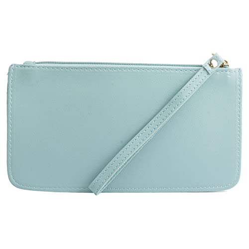 [KOYOKOMA] 通帳ケース マルチケース 3ポケット 薄型 ハンドストラップ付き お財布 長財布 家計管理 シンプル PUレザー スリム コンパクト （スカイブルー）