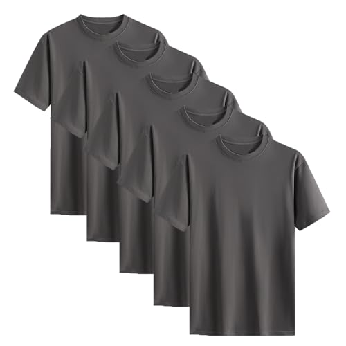 [NCFBAG] インナーシャツ 5枚組 肌着 メンズ tシャツ 綿100% 無地 スポーツ シャツ 下着 ゆったり 防菌防臭 吸汗速乾 快適 柔らかい 男女兼用 春夏秋冬 (5XL, グレー)