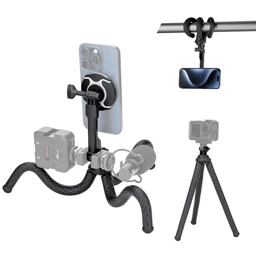 JJC スマホ三脚 くねくね フレキシブル三脚 Magsafe対応 自撮り棒 スマホホルダー 撮影スタンド ミニ三脚 三脚マウント iPhone 15 14 13 12 & Android/Go pro HERO 12 11 10 9 DJI Osmo Action 4 3 2アクションカメラ