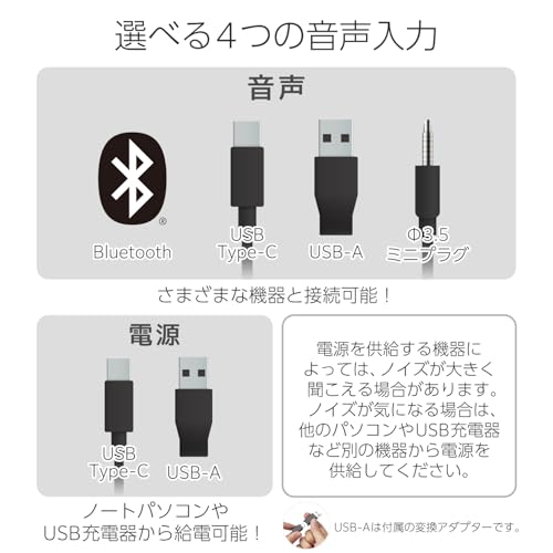 エレコム PCスピーカー USB給電 高出力 usb C/USB-A/Bluetooth/3.5mmミニプラグ接続 4.4W ボリュームコントローラー搭載 ブラック SP-P10CUBBK