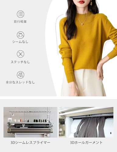 [Yokbeer] レディース 100% メリノウール シームレス セーター モックネック ファーストライン レディトゥウェア 長袖 カシミヤ風 秋冬 ニット プルオーバー トップス（ネイビーブルー，M）