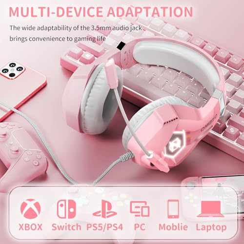 Ozeino ゲーミングヘッドホン ノイズキャンセリングマイク付き オーバーイヤーゲーマーヘッドセット 4モードRGBライト 3.5mmアナログ 3D立体音響 50mmドライバー 単一指向性マイク ノートパソコ