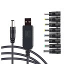 USB 電源ケーブル 変換プラグ付き DC充電コード 5.5x2.1mm 12V/2.1A DC ジャック変換 アダプタ 扇風機 PSP ソーラーパネル モバイルバッテリーなど用アダプタ(1本1M+8変換プラグ)