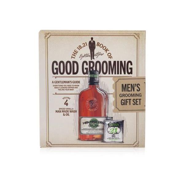 []18.21 man made book of good grooming gift set volume 4: spiced vanilla (wash 532ml + oil 60ml) 2pcs[yVCO]