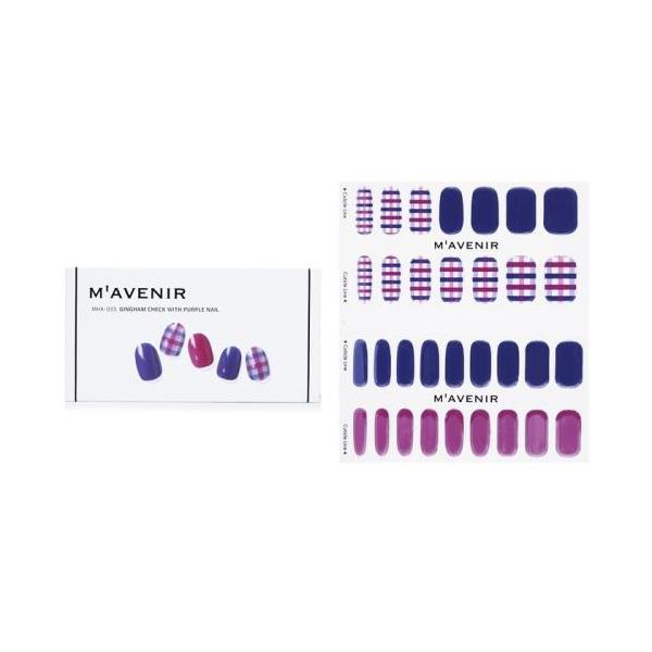 []mavenir nail sticker (patterned) - # gingham check with purple nail 32pcs[yVCO]