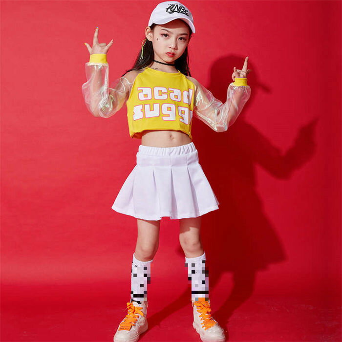 ダンスウェア ダンス服 女の子 子供 セットアップ トップス Tシャツ プリーツスカート スパンコール ヒップホップ ジャズダンス ダンス服 ダンス着 ステージ ストリートダンス ファッション カッコイイ 長袖 切り替えチュール 2点セット ダンス衣装 イベント衣装 ステージ