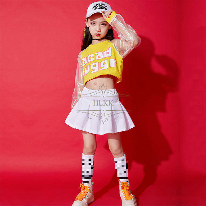 ダンスウェア ダンス服 女の子 子供 セットアップ トップス Tシャツ プリーツスカート スパンコール ヒップホップ ジャズダンス ダンス服 ダンス着 ステージ ストリートダンス ファッション カッコイイ 長袖 切り替えチュール 2点セット ダンス衣装 イベント衣装 ステージ