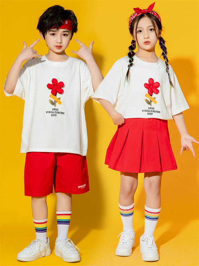 乐天商城 - ステージ衣装 2点セット Tシャツ+パンツ/スカート ヒップホップ キッズ ダンス衣装 セットアップ 女の子 男の子 ジャズダン ダンス HIPHOP jazz ファッション カッコイイ 中国風 演出服 舞台服 団体服 練習着 ポッピング コスプレ 応援団 舞台用 演出