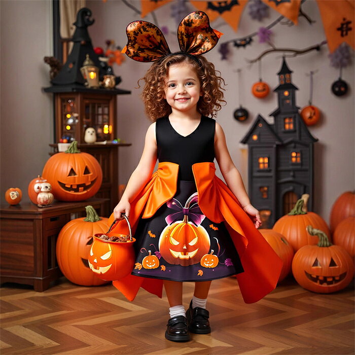 乐天商城 - ハロウィン 仮装 衣装 コスプレ 子供 女の子 かぼちゃ カボチャ ハロウィーン衣装 キッズドレス 魔女 ウィッチ 可愛い お姫様 子供ドレス コスプレ子供 子ども ワンピース ハロウィンコスプレ コスチューム ハロウィン仮装 コスプレ衣装 かわいい 子供用 こども