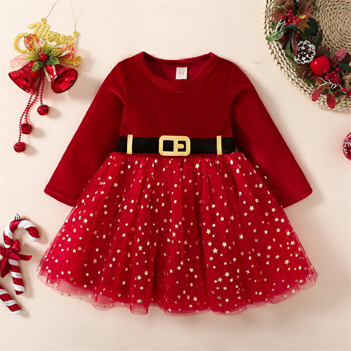 子供 ドレス クリスマス チュールワンピース 女の子 キッズドレス ベビー服 サンタ服 春秋 冬 フォーマ..