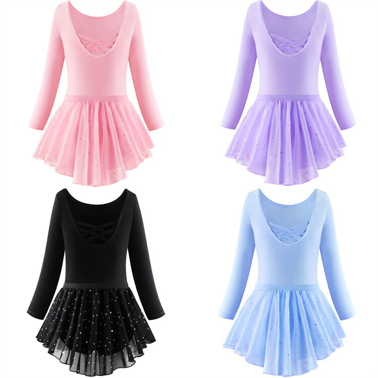 乐天商城 - バレエワンピース バレエ レオタード バレエ衣装 女の子 子供 キッズ ワンピース ダンスワンピース バレエダンス衣装 子供服 スパンコール 切り替え チュールスカート ショートスカート かわいい ダンスウエア 練習着 舞台衣装 演出服 団体服 バレエ形体服 新体操 100 -160
