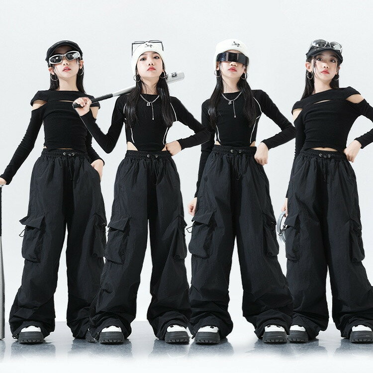 乐天商城 - ダンス衣装 セットアップ 上下セット ジャズダンス衣装 女の子 子供 キッズ 子供服 ダンスウエア トップス ショート丈 長袖 パンツ 長ズボン ロングパンツ ワイドパンツ カーゴパンツ ゆったり ヒップホップ ジャズダンス 舞台服 ステージ衣装 応援団 演出服 団体服