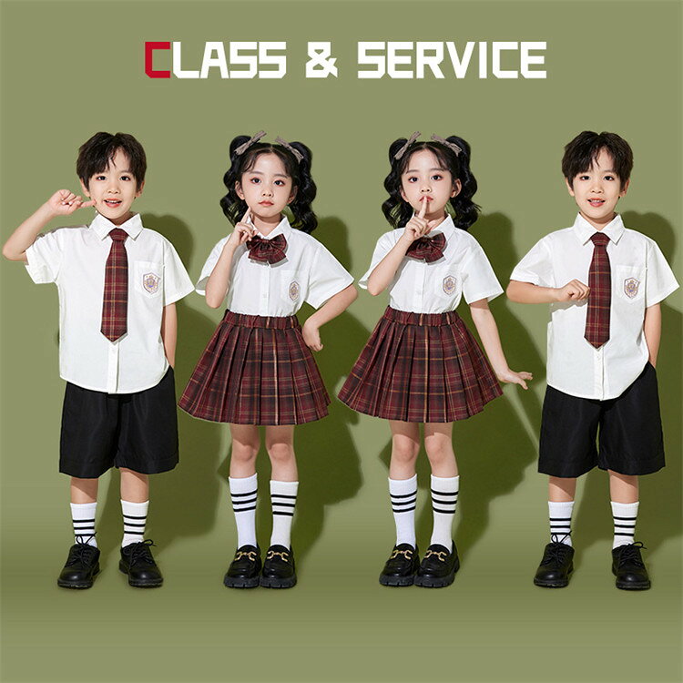 乐天商城 - ダンス衣装 女の子 男の子 子供服 3点セット チェック柄 半袖シャツ 半袖 プリーツスカート ハーフパンツ 短ズボン 上下セット セットアップ 夏 夏服 ネクタイ 蝶ネクタイ 小学生 卒園式 入園式 入学式 卒業式 発表会 演出服 団体服 合唱服 運動会 記念撮影 通学100-180cm